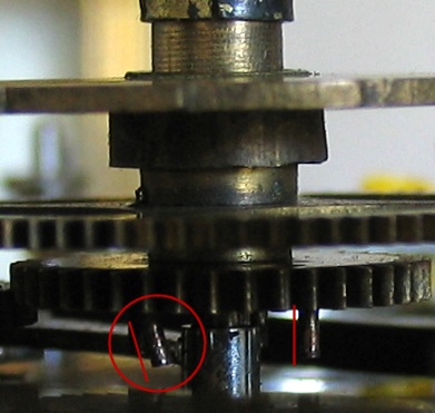 Bent pin on centre wheel