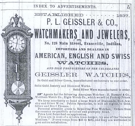 1874 P L Geissler advertisement