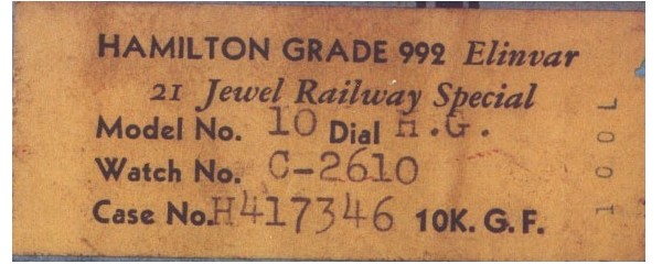 Hamilton 992B Label